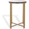 image:imageSAFAVIEH Couture Collection  Levitt Cast Glass Top Accent Table Sculptural Modern Side Table Brass Finish Base Fully Assembled SFV7916ABrassClear
