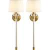 image:imageSAFAVIEH Lighting  Athene 26Inch Wall Sconce Set of 2  Brass amp Clear Acrylic  Modern Tall SingleArm Design  Ideal for Hallway Bedroom Bathroom  LED Bulbs Included SCN4117ASET2