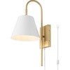 image:imageSAFAVIEH Lighting Collection Rhoeva Black Downlight Wall Sconce Light Fixture Ideal for Bathroom Entryway Vanity Foyer Hallway Living Room LED Bulb IncludedBrassWhite