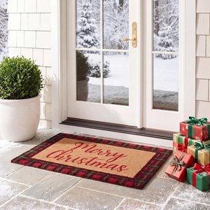 image:imageSAFAVIEH Accent Rug 111x3  Door Mat Collection  Natural amp Red Natural Coir Merry Christmas Design Ideal for Front Door Patio Entryway Mudroom Deck Welcome Mat DMTS232QNaturalRed
