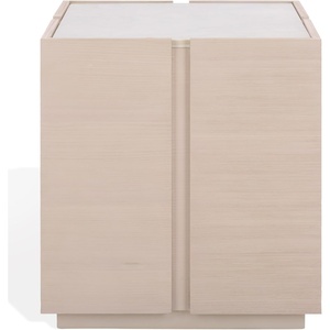 image:imageSAFAVIEH Couture Collection  Alanabella Blonde Oak amp White Marble Accent Table Modern Square Side Table Fully Assembled SFV5551ASandWhite
