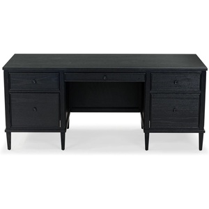 image:imageSAFAVIEH Couture Collection  Ariella Walnut Oak Wood 5Drawer Desk Modern Storage Writing Table with Iron Accents SFV4223BBlack