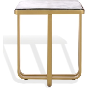 image:imageSAFAVIEH Couture Collection  Dominic Brass Stainless Steel Accent Table Sculptural Modern Side Table Cast Glass Top Fully Assembled SFV7919ABrassClear