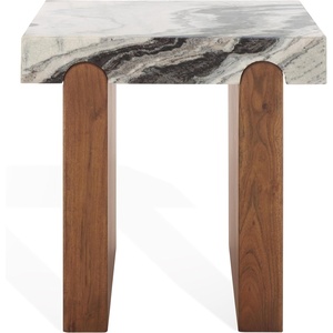 image:imageSAFAVIEH Couture Collection  Ellebeth Walnut Solid Wood Accent Table Sculptural Square Side Table Hazel Marble Top SFV9736AHazelWalnut