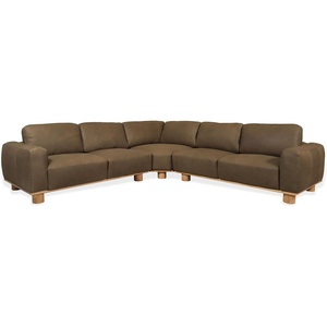 image:imageSAFAVIEH Couture Collection  Ellyn Dark Olive Top Grain Leather LShaped Sectional Corner Sofa with Wood Base SFV2411ADark Olive