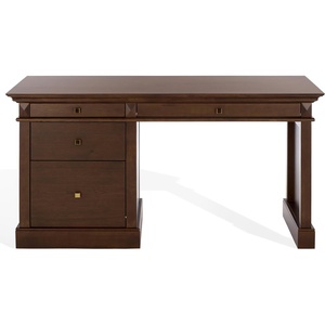 image:imageSAFAVIEH Couture Collection  Francesco Natural Wood 4Drawer Desk with Black Accents Modern Writing Table with Storage SFV4239BWalnutBrass