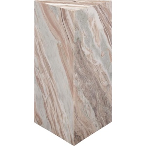 image:imageSAFAVIEH Couture Collection  Leah Bryanna White amp Brown Marble Accent Table Triangle Top Drink Table Sculptural Pedestal Design SFV9751BWhiteBrown