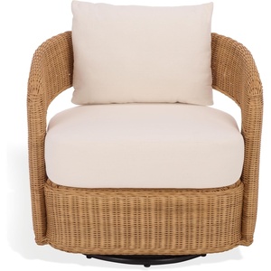 image:imageSAFAVIEH Couture Collection  Leanna Natural Rattan Swivel Accent Chair with White Cushion Fully Assembled Woven Barrel Chair for Living Room Bedroom or Home Office CWK3026ANaturalWhite