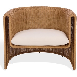 image:imageSAFAVIEH Couture Collection  OReilly Rattan Accent Chair with Cushion Sculptural Barrel Chair for Living Room or Bedroom Fully Assembled CWK3025ANaturalWhite
