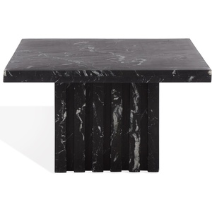 image:imageSAFAVIEH Couture Collection  Olivia Black Square Travertine Accent Table Sculptural Pedestal Display Table SFV9702CBlack