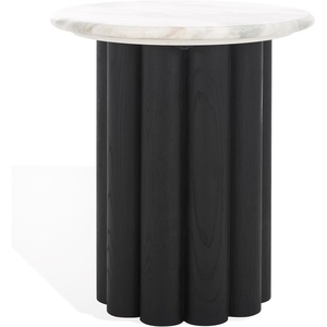 image:imageSAFAVIEH Couture Collection  Roxiella Natural Brown Solid Wood amp Round Marble Top Accent Table Pedestal Design Sculptural Modern Side Table SFV9732AWhiteBlack