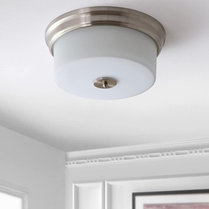 image:imageSAFAVIEH FLU4041A Dalen Brush Nickel and White 2Light LED Bulbs Included Flush Mount