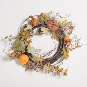 image:imageSAFAVIEH Home Collection 24inch Decorative Artificial Oak Leaf Wreath with Pumpkins Fully Assembled