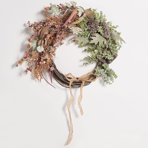 image:imageSAFAVIEH Home Collection 24inch Decorative Artificial Pine Wreath with Pine Cones amp Blueberries Fully AssembledGreenBrown