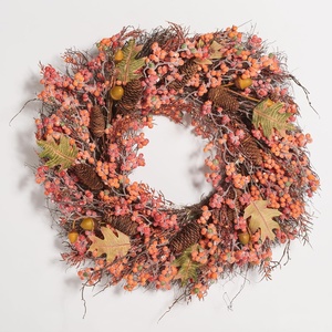 image:imageSAFAVIEH Home Collection 26inch Decorative Artificial Berry Acorn Pine Cone amp Oak Leaf Wreath Fully Assembled