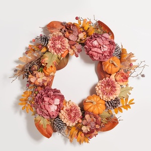 image:imageSAFAVIEH Home Collection 28inch Decorative Artificial Peony amp Pumpkin Wreath with Pine Cones Fully Assembled