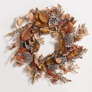 image:imageSAFAVIEH Home Collection 32inch Decorative Artificial Eucalyptus amp Lotus Wreath with Pine Cones Fully Assembled