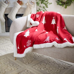 image:imageSAFAVIEH Home Collection Cedar Red Sherpa 50 x 60inch Holiday Decorative Throw BlanketRed