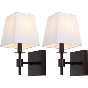 image:imageSAFAVIEH Lighting  Clauren 112Inch Wall Sconce Set of 2  Chrome  Fabric Shade  Transitional SingleArm Design  Ideal for Hallway Bedroom Bathroom  LED Bulbs Included SCN4122CSET2Oil Rub Bronze