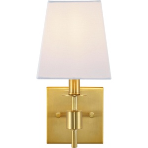 image:imageSAFAVIEH Lighting  Clauren 112Inch Wall Sconce Set of 2  Chrome  Fabric Shade  Transitional SingleArm Design  Ideal for Hallway Bedroom Bathroom  LED Bulbs Included SCN4122CSET2Brass