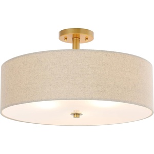 image:imageSAFAVIEH Lighting  Jolana 3Light 198Inch Semi Flush Mount Ceiling Light  White  Contemporary Design  Ideal for Foyer Hallway Entryway Kitchen Bedroom  LED Bulbs Included FLU4069BOatmealGold