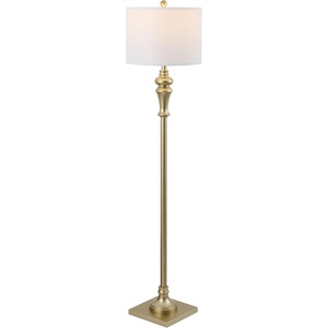 image:imageSAFAVIEH Lighting  Norla 61Inch Standing Floor Lamp  Gold  Fabric Drum Shade  Traditional SlimPole Design  Ideal for Living Room Bedroom Home Office  LED Bulb Included FLL4082CGold