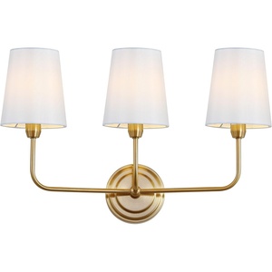 image:imageSAFAVIEH Lighting  Sawyer 3Light 22Inch Wall Sconce  Brass  Fabric Shade  Contemporary Design  Ideal for Vanity Hallway Bedroom Bathroom  LED Bulb Included SCN4016A
