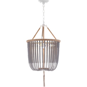 image:imageSAFAVIEH Lighting Collection  Angie Boho Farmhouse Cream 3Light Beaded Adjustable Hanging Pendant Chandelier with Tassel LED Bulbs Included LIT4476AGray