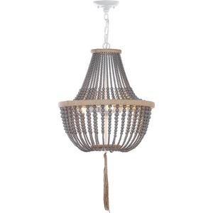 image:imageSAFAVIEH Lighting Collection  Lush Kristi Grey Beaded Boho Farmhouse 3Light Pendant Chandelier with Tassel Adjustable Hanging Ceiling Light LIT4477CGray