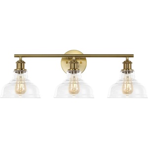 image:imageSAFAVIEH Lighting Collection Calyna BlackClear 3light Wall Sconce Light Fixture Ideal for Bathroom Entryway Vanity Foyer Hallway Living Room LED Bulbs IncludedBrass
