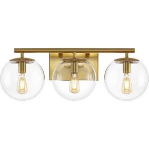 image:imageSAFAVIEH Lighting Collection Charlene ChromeClear Glass Globe Shade 3Light Wall Sconce Light Fixture Ideal for Bathroom Entryway Vanity Over Mirror Foyer Living Room LED Bulbs IncludedBrass