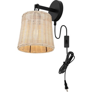 image:imageSAFAVIEH Lighting Collection Ciaran Boho Coastal Natural RattanBlack Wall Sconce Set of 2NaturalBlack