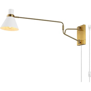 image:imageSAFAVIEH Lighting Collection Cleome BrassWhite Adjustable Arm Wall Sconce Light Fixture Ideal for Bathroom Entryway Vanity Foyer Hallway Living Room LED Bulb IncludedBrassWhite