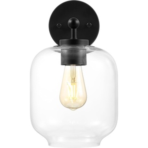 image:imageSAFAVIEH Lighting Collection Edie BlackClear Glass Shade Wall Sconce Set of 2 Light Fixture Ideal for Bathroom Entryway Vanity Foyer Hallway Living Room LED Bulbs IncludedBlack