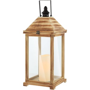 image:imageSAFAVIEH Lighting Collection Elida Light BrownClear Glass Outdoor Lantern with Flameless Candle