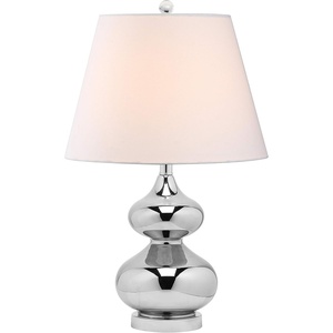 image:imageSAFAVIEH Lighting Collection Eva Modern Contemporary Yellow Double Gourd Glass 24inch Bedroom Living Room Home Office Desk Nightstand Table Lamp LED Bulbs IncludedSilver
