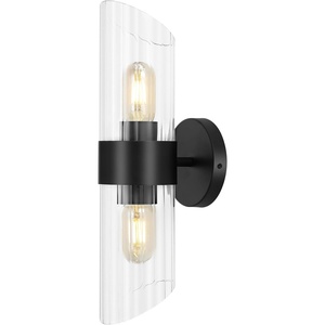 image:imageSAFAVIEH Lighting Collection Eytan Clear GlassBlack Vertical Wall Sconce Set of 2 Light Fixture Ideal for Bathroom Entryway Vanity Foyer Hallway Living Room LED Bulbs IncludedBlack