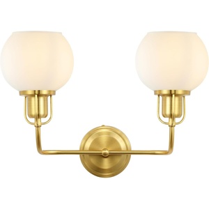 image:imageSAFAVIEH Lighting Collection Fenris Contemporary BrassOpal 2Light Single Wall SconceBrassWhite