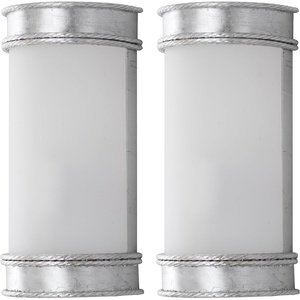 image:imageSAFAVIEH Lighting Collection Florence Modern Contemporary Silver Bedroom Bathroom Vanity Hallway Foyer Living Room Wall Sconce Set of 2 LED Bulbs IncludedSilverLeaf