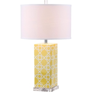 image:imageSAFAVIEH Lighting Collection Quatrefoil Modern Contemporary Yellow 27inch Bedroom Living Room Home Office Desk Nightstand Table Lamp LED Bulbs IncludedYellow