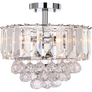 image:imageSAFAVIEH Lighting Collection Vaxcel Art Deco Glam Chrome Clear 14inch Diameter 3light Flush Mount Ceiling Light Fixture LED Bulbs Included