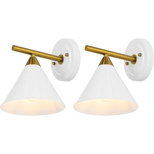 image:imageSAFAVIEH Lighting Collection Wyanet BlackBrass Modern Downlight Wall Sconce Set of 2 Light Fixture Ideal for Bathroom Entryway Vanity Foyer Hallway Living Room LED Bulbs IncludedWhiteBrass