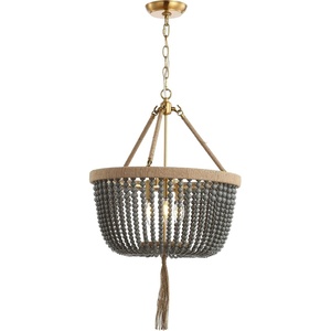 image:imageSAFAVIEH PND4084A Adra Adjustable Bohemian Beaded Brown Rope Tassel 3Light LED Bulbs Included Pendant Brass GoldDark Grey