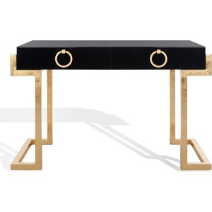 image:imageSafavieh Couture Collection Maia Black 2Drawer Lacquer DeskBlackGold Leaf