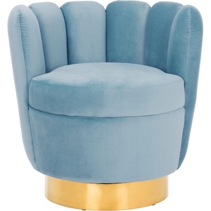 image:imageSafavieh Couture Home Arrow Glam Light Blue Velvet Scallop Tufted Swivel ChairLight Blue