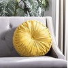 image:imageSAFAVIEH Home Leila Mustard Button Tufted 18inch Round Decorative PillowMustard