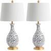 image:imageSAFAVIEH Lighting  Avi 275Inch Table Lamp Set of 2  Blue amp White  Ceramic  Transitional Scroll Design  Ideal for Living Room Bedroom  LED Bulbs Included TBL4148ASET2