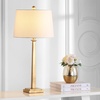 image:imageSAFAVIEH Lighting Collection  Andino Set of 2 Gold Leaf Table Lamps with White Drum Shades 32Inch Bedroom or Living Room Lamps LED Bulbs Included TBL4024ASET2