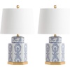 image:imageSAFAVIEH Lighting Collection  Bodin Set of 2 Blue amp White Ceramic Table Lamps with Gold Leaf Accents 23Inch Bedroom or Living Room Lamps LED Bulbs Included TBL4150ASET2