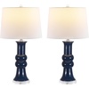 image:imageSAFAVIEH Lighting Collection  Lamber Ivory Ceramic Table Lamp 26 Decorative Accent Light with Fabric Shade E26 Bulb Included TBL4418ABlue